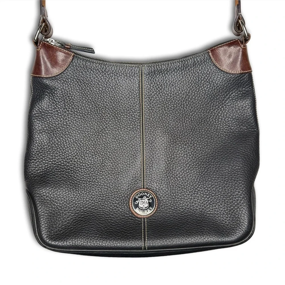 Vintage Dooney & Bourke Shoulder Bag Pebbled Leather Black Brown Hobo Large USA